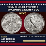1934-d Walking Liberty Half Dollar Near Top Pop 50c ms66+ SEGS