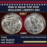 1936-d Walking Liberty Half Dollar Near Top Pop 50c ms66+ SEGS