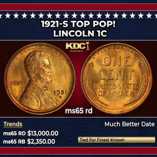 1921-s Lincoln Cent TOP POP! 1c ms65 rd SEGS