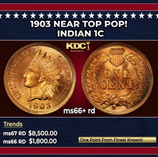 1903 Indian Cent Near Top Pop! 1c ms66+ rd SEGS