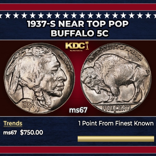 1937-s Buffalo Nickel Near Top Pop 5c ms67 SEGS