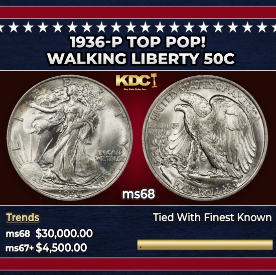 1936-p Walking Liberty Half Dollar TOP POP! 50c ms68 SEGS
