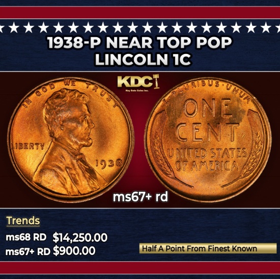 1938-p Lincoln Cent Near Top Pop 1c ms67+ rd SEGS