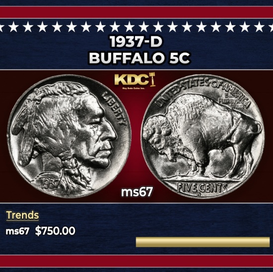1937-d Buffalo Nickel 5c ms67 SEGS