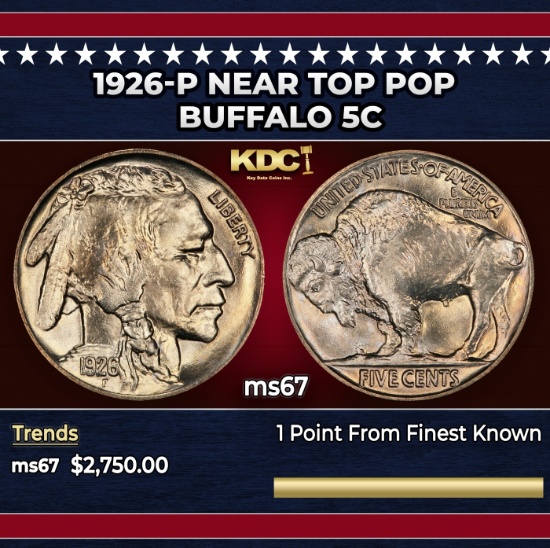 1926-p Buffalo Nickel Near Top Pop 5c ms67 SEGS