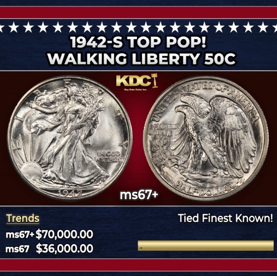 1942-s Walking Liberty Half Dollar TOP POP! 50c ms67+ SEGS