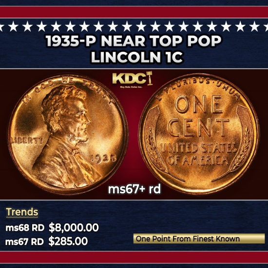 1935-p Lincoln Cent Near Top Pop 1c ms67+ rd SEGS