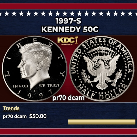 1997-s Proof Kennedy Half Dollar 50c pr70 dcam SEGS