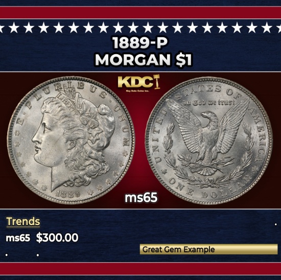 1889-p Morgan Dollar $1 Grades ms65