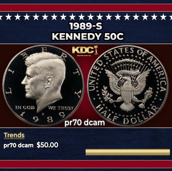 1989-s Proof Kennedy Half Dollar 50c pr70 dcam SEGS