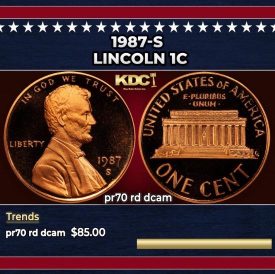 1987-s Proof Lincoln Cent 1c pr70 rd dcam SEGS