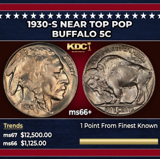 1930-s Buffalo Nickel Near Top Pop 5c ms66+ SEGS
