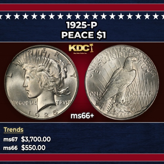 1925-p Peace Dollar $1 ms66+ SEGS