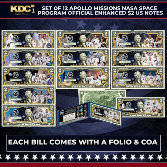Set of 12 Apollo Missions NASA Space Program Official Enhanced $2 US Notes Other Toy