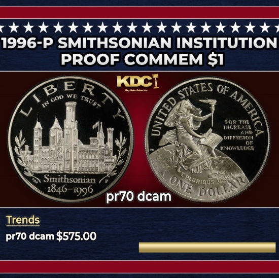 1996-P Smithsonian Institution Proof Modern Commem Dollar $1 pr70 dcam SEGS