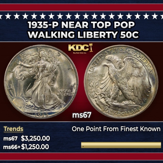 1935-p Walking Liberty Half Dollar Near Top Pop 50c ms67 SEGS