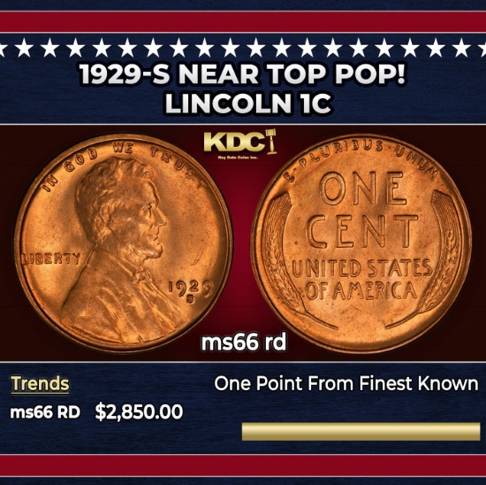1929-s Lincoln Cent Near Top Pop! 1c ms66 rd SEGS