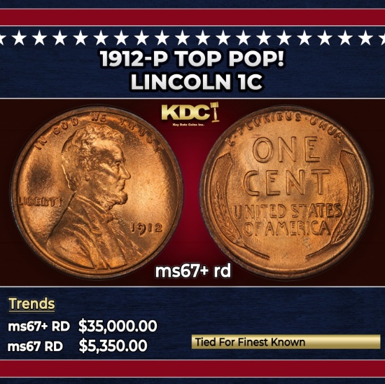1912-p Lincoln Cent TOP POP! 1c ms67+ rd SEGS