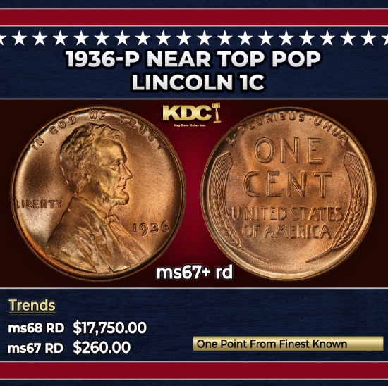 1936-p Lincoln Cent Near Top Pop 1c ms67+ rd SEGS