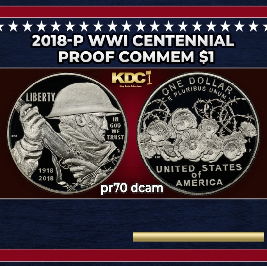 2018-p WWI Centennial Proof Modern Commem Dollar $1 pr70 dcam SEGS