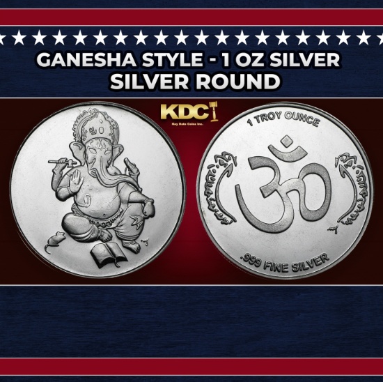Hindu Deity Ganesha Style - 1 oz Silver Round Round