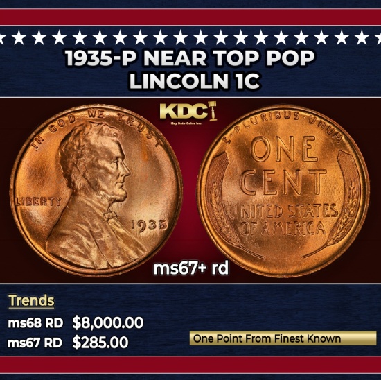 1935-p Lincoln Cent Near Top Pop 1c ms67+ rd SEGS