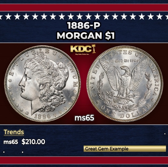 1886-p Morgan Dollar $1 Grades ms65