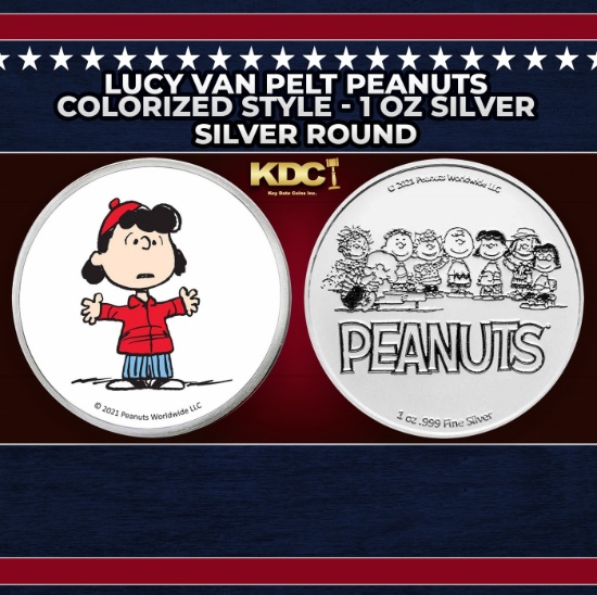 Lucy Van Pelt Peanuts Colorized Style - 1 oz Silver Round Round