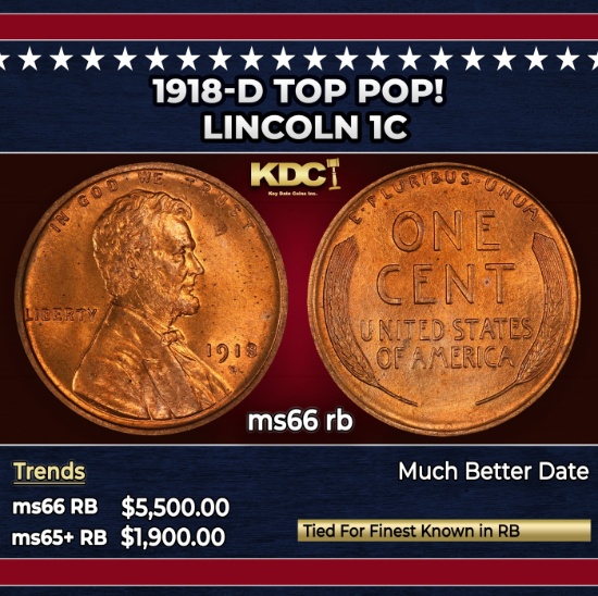 1918-d Lincoln Cent TOP POP! 1c ms66 rb SEGS