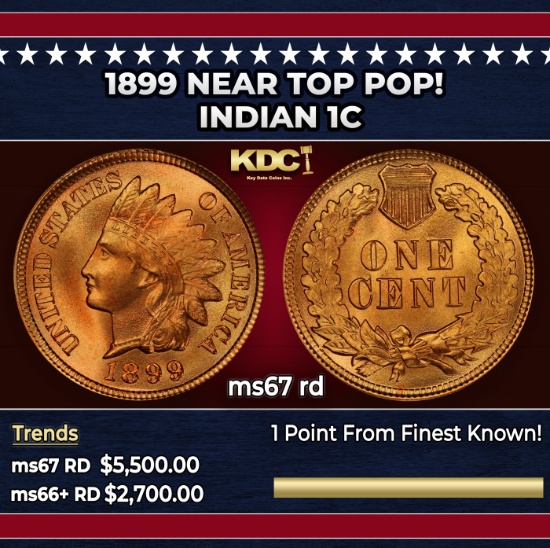 1899 Indian Cent Near Top Pop! 1c ms67 rd SEGS