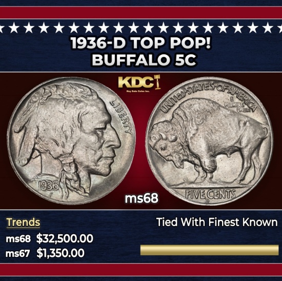1936-d Buffalo Nickel TOP POP! 5c ms68 SEGS