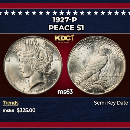 1927-p Peace Dollar $1 Grades ms63