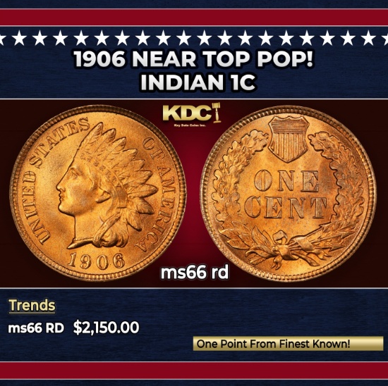 1906 Indian Cent Near Top Pop! 1c ms66 rd SEGS