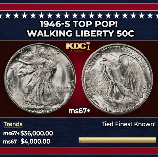 1946-s Walking Liberty Half Dollar TOP POP! 50c ms67+ SEGS