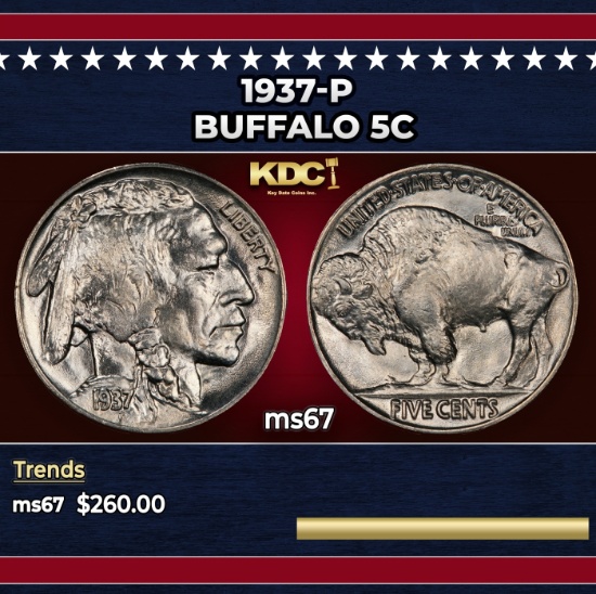 1937-p Buffalo Nickel 5c ms67 SEGS