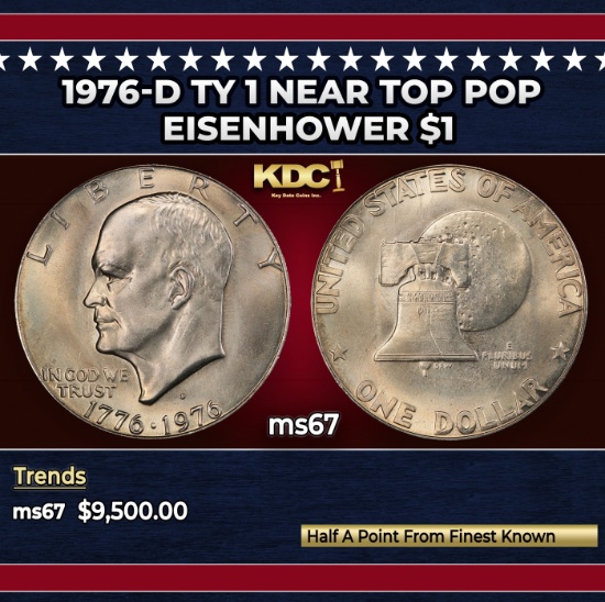 1976-d Ty 1 Eisenhower Dollar Near Top Pop $1 ms67 SEGS