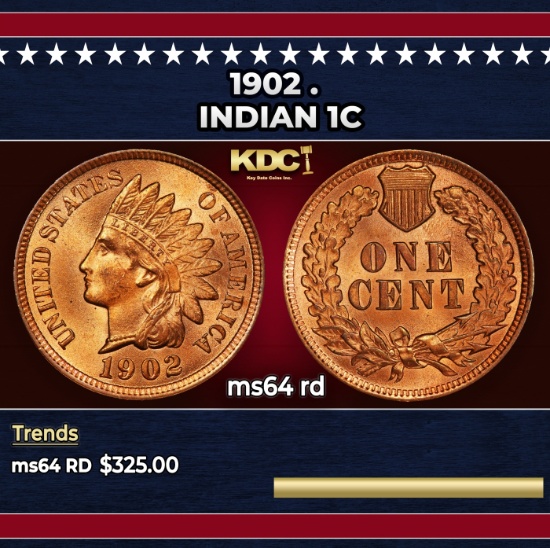 1902 Indian Cent . 1c Grades ms64 rd
