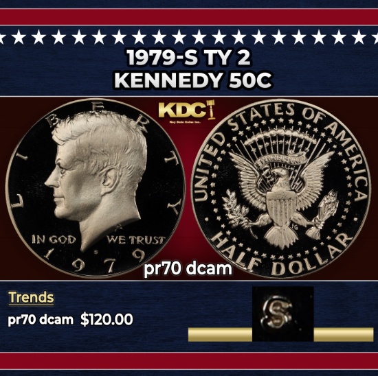 1979-s Ty 2 Proof Kennedy Half Dollar 50c pr70 dcam SEGS