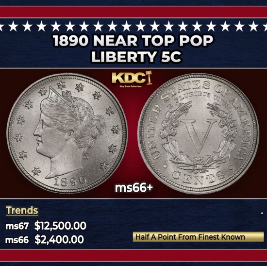 1890 Liberty Nickel Near Top Pop 5c ms66+ SEGS