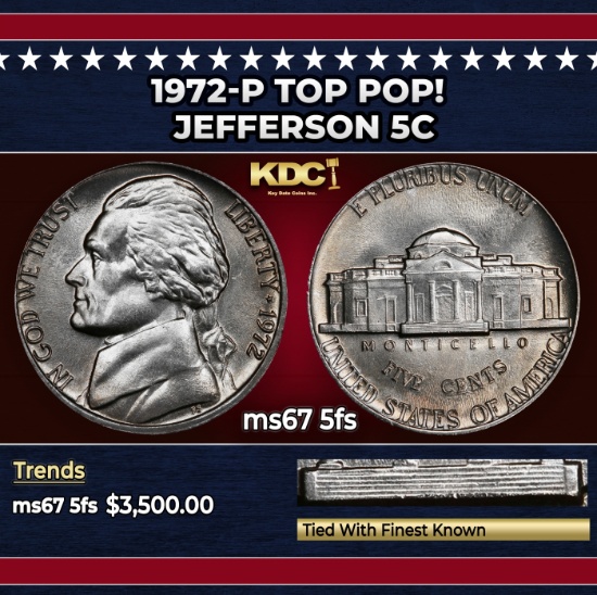 1972-p Jefferson Nickel TOP POP! 5c ms67 5fs SEGS