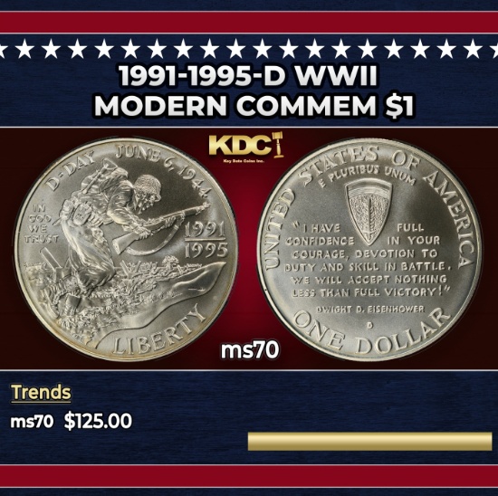 1991-1995-d WWII Modern Commem Dollar $1 ms70 SEGS