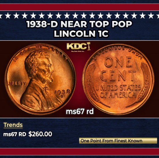 1938-d Lincoln Cent Near Top Pop 1c ms67 rd SEGS