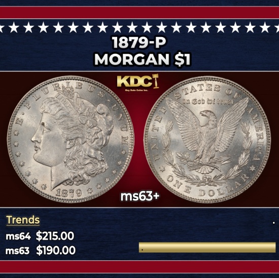 1879-p Morgan Dollar $1 Grades ms63+