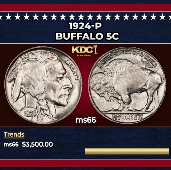 1924-p Buffalo Nickel 5c ms66 SEGS