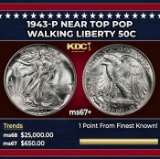 1943-p Walking Liberty Half Dollar Near Top Pop 50c ms67+ SEGS