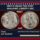 1937-d Walking Liberty Half Dollar Near Top Pop 50c ms67 SEGS