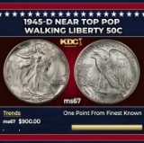 1945-d Walking Liberty Half Dollar Near Top Pop 50c ms67 SEGS