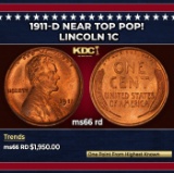 1911-d Lincoln Cent Near Top Pop! 1c ms66 rd SEGS