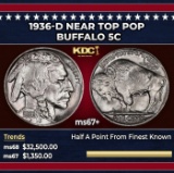 1936-d Buffalo Nickel Near Top Pop 5c ms67+ SEGS