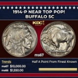 1914-p Buffalo Nickel Near Top Pop! 5c ms67 SEGS